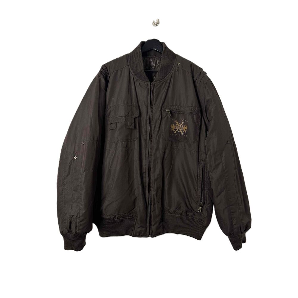 SeanJohn Jacket Mens Size Large Espresso Reversible Bomber Zipper Pockets *read